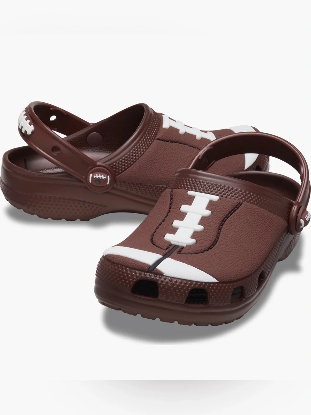 CROCS Kids Brown & White Football Clog Sandals, Size 11C